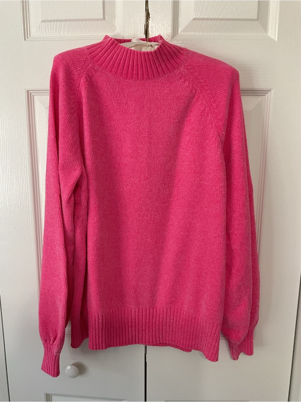 Kim Gravel Hot Pink Ribbed Mock Neck Chenille Sweater